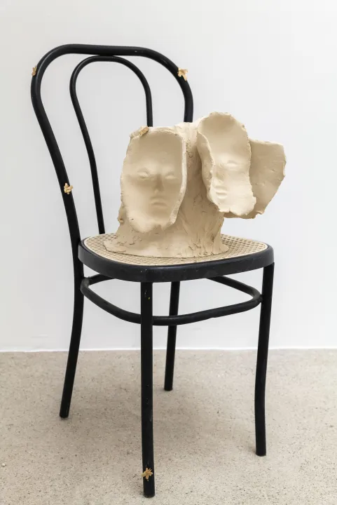 VARIOUS OTHERS – Contemporary Art Munich - Anousha Payne, She fell back asleep and the moths returned, 2026, stoneware ceramic, found chair, bronzes, 90 × 40 × 50 cm, photo Sebastian Kissel